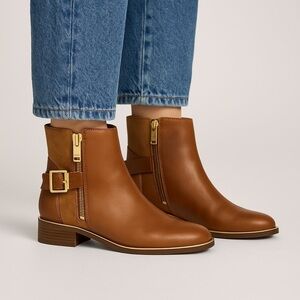 Aldo Ankle Boots Leather Suede Jodhpur Style with Zippers Camel Block H1” Size 8